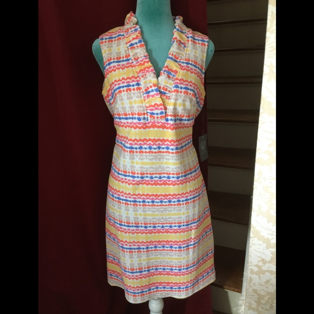 ⭐️NWT, New Vince Camuto Sexy Dress Ruffle Collar, Stretchy, Bright & Colorful 8